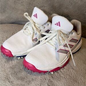 Adidas White Golf Shoes with Pink and Blue Accents